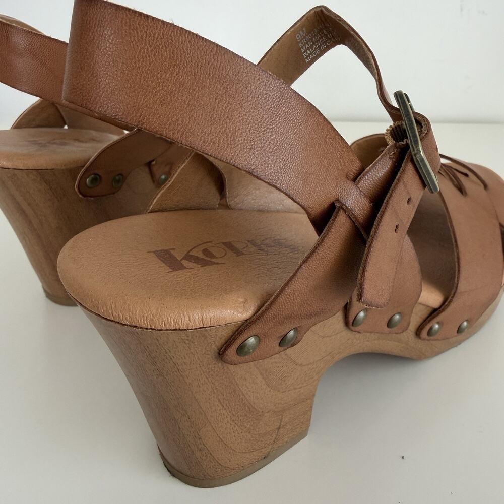 Korks Platform Sandals Womens 9 Brown Tan Wood Heel Strap Studs Boho Earthy‎ - Picture 7 of 9